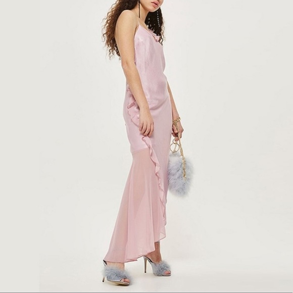 NWT Topshop Asymmetrical Frill Maxi Slip Dress Dress Sz 10! - Picture 4 of 15